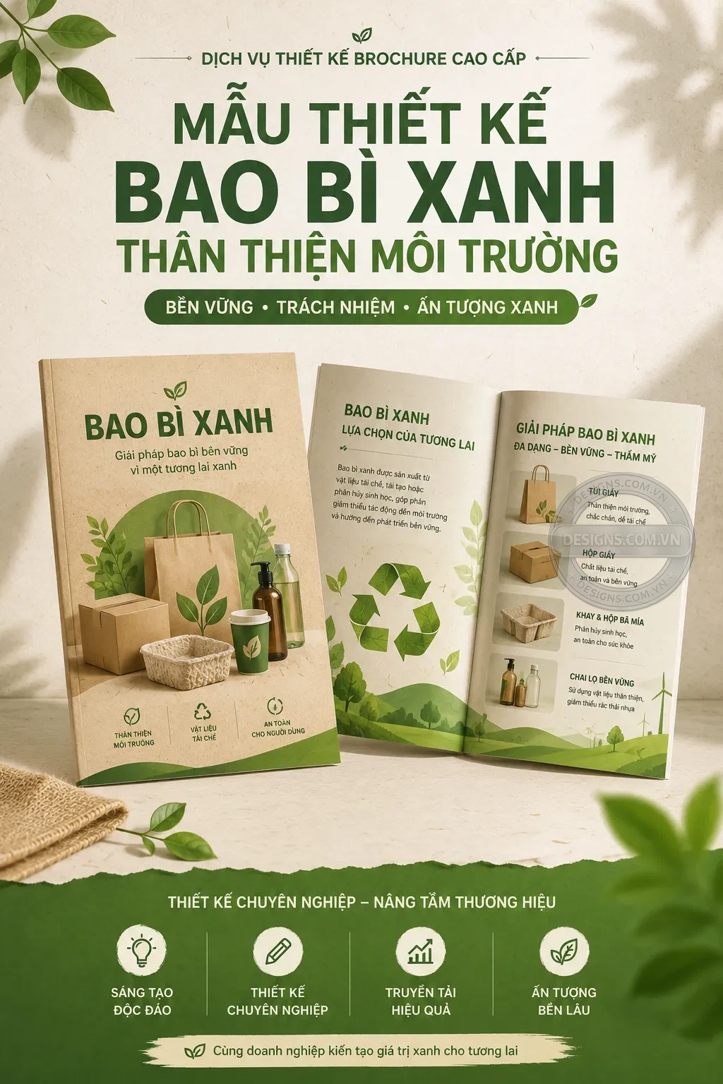 Mẫu thiet ke bao bì xanh than thien moi trương