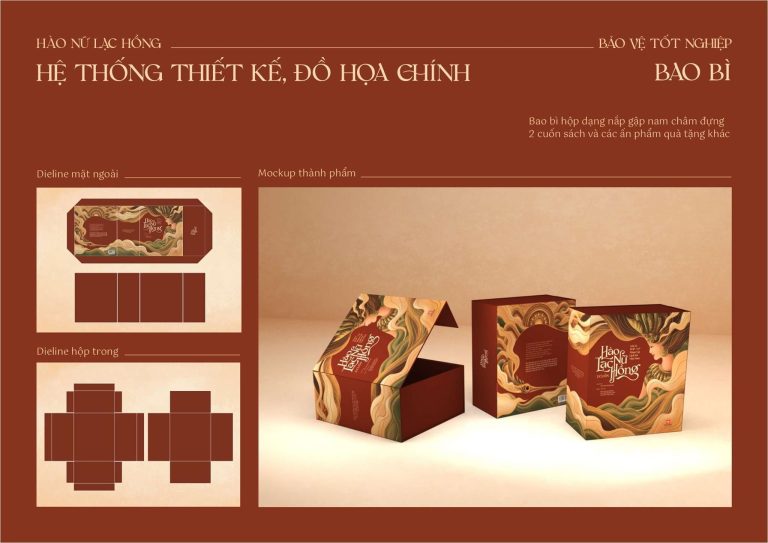 Bản thiết kế khuôn hộp giấy đựng quà màu nâu đỏ