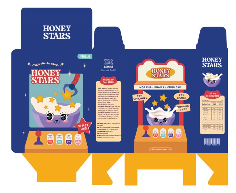 Bản trải hộp kẹo Honey Stars màu xanh dương