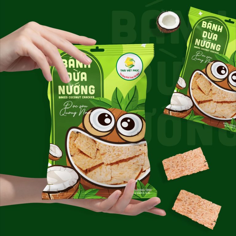 Bao bì bánh dừa nướng màu xanh lá hình cú mèo