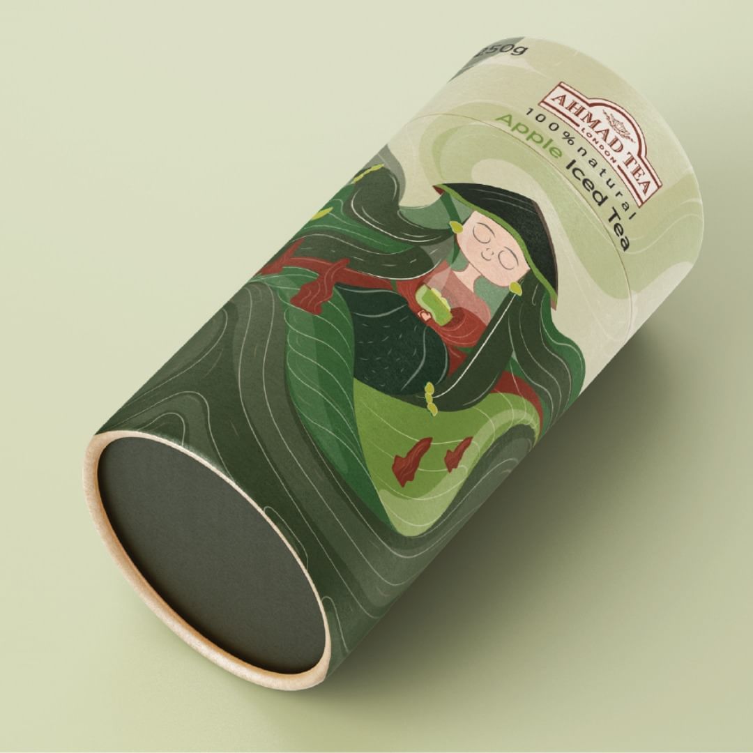 Bao bì trà dạng ống tròn xanh lá in hình phụ nữ