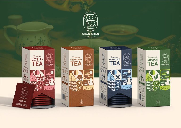 Bộ hộp trà thảo mộc bốn màu đỏ nâu xanh