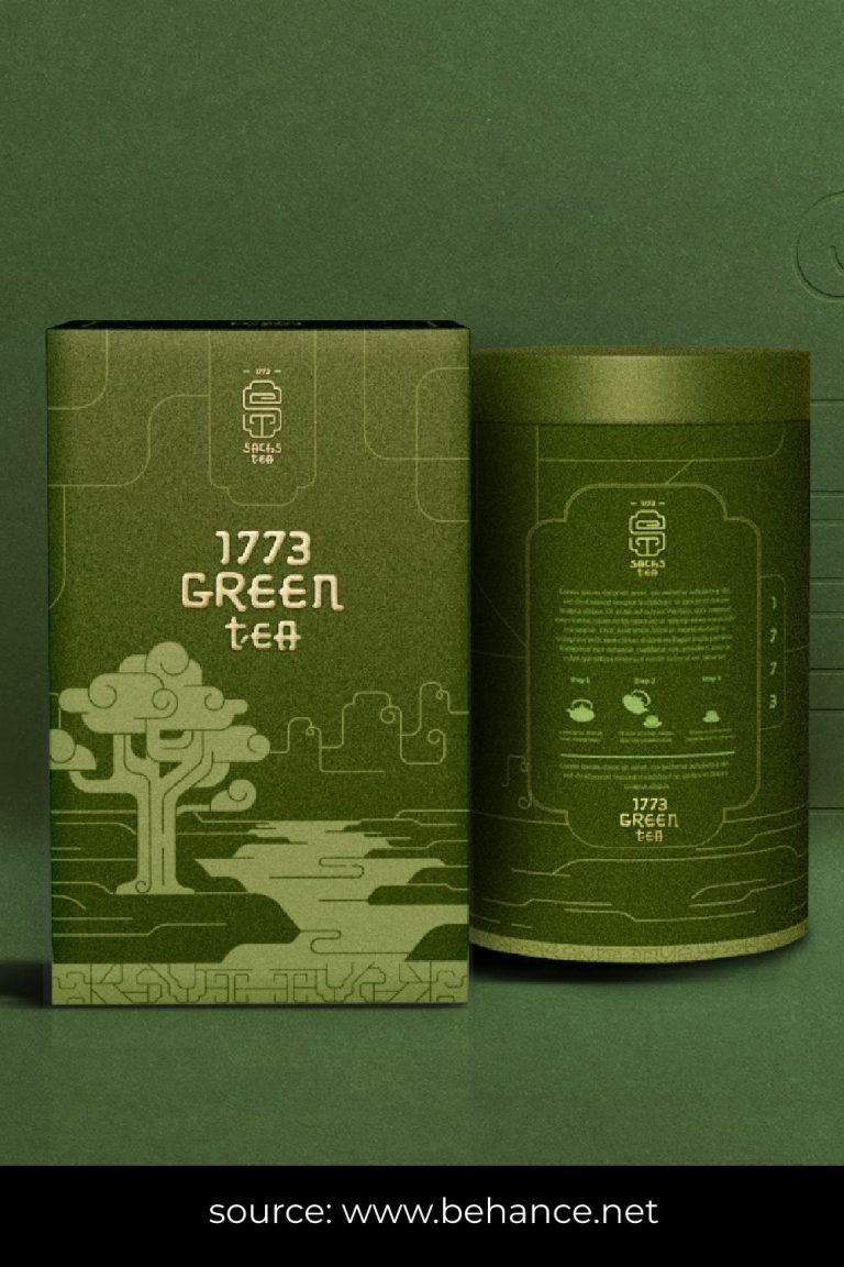 Bộ hộp và lon trà 1773 Green Tea xanh rêu
