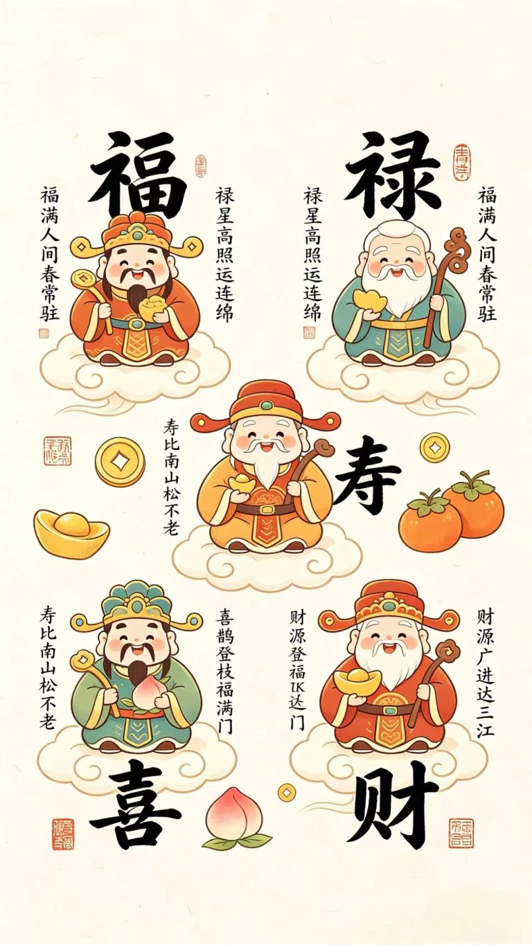 Bộ nhãn hộp quà Tết chữ Phúc Lộc Thọ Hỷ