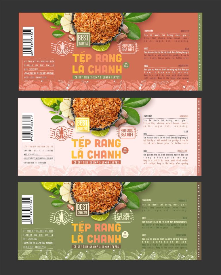 Bộ nhãn thực phẩm tép rang lá chanh ba màu