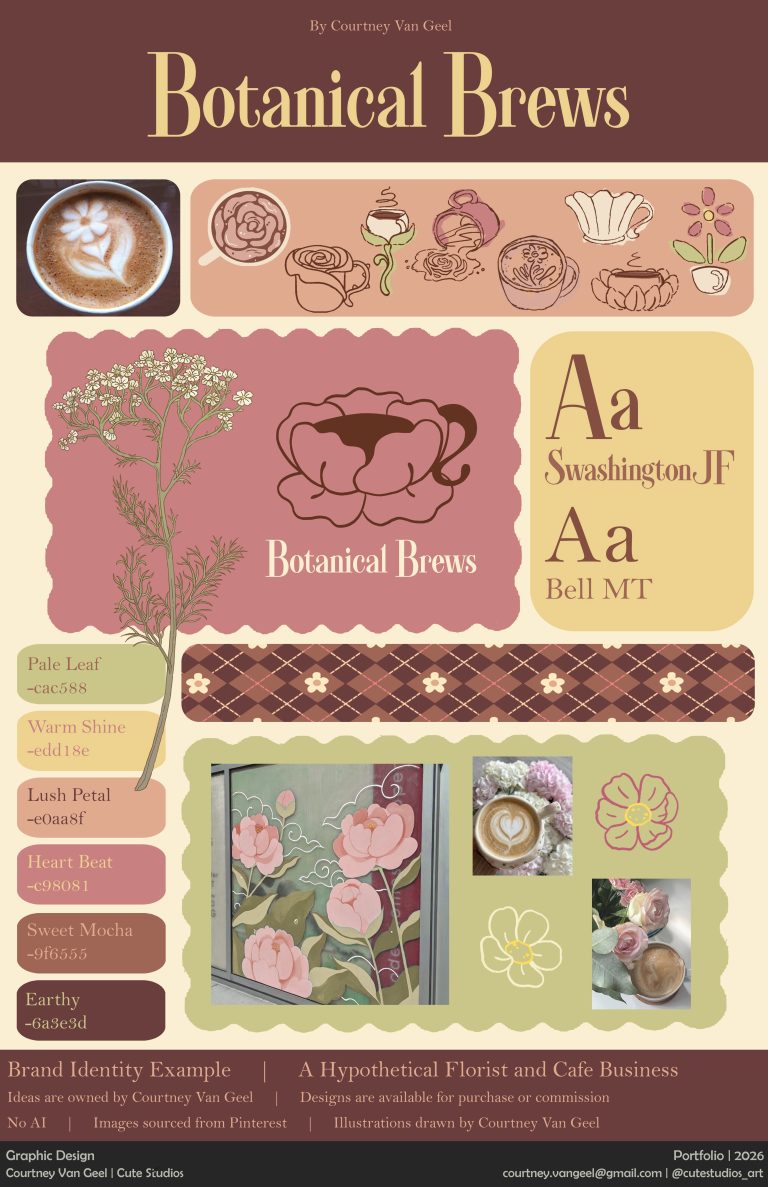 Bộ tem nhãn chai trà Botanical Brews màu hồng nâu