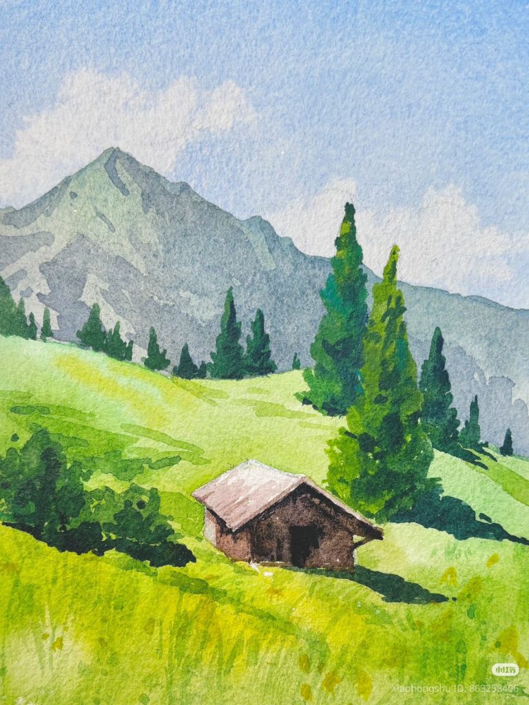 Căn nhà gỗ dưới chân núi xanh