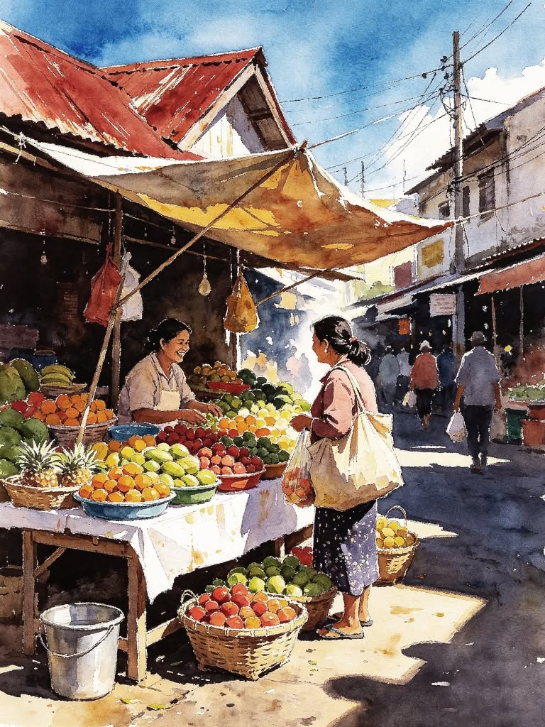 Chợ trái cây trong khu phố cũ