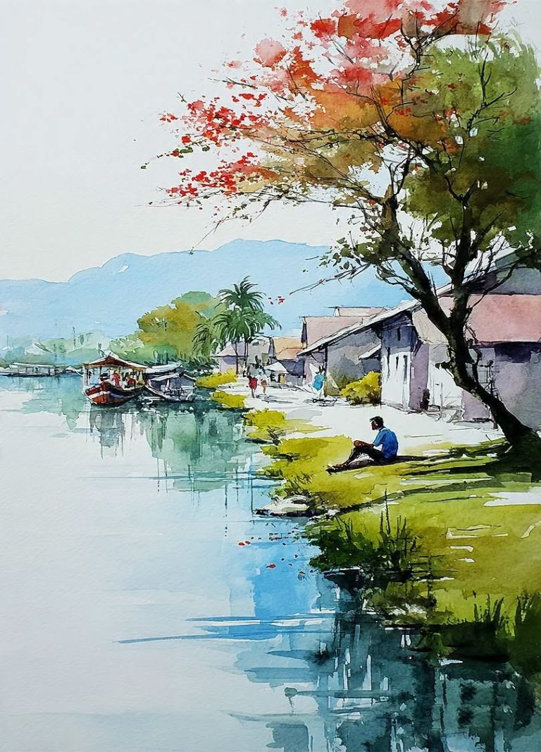 Dòng kênh trong xanh qua làng quê