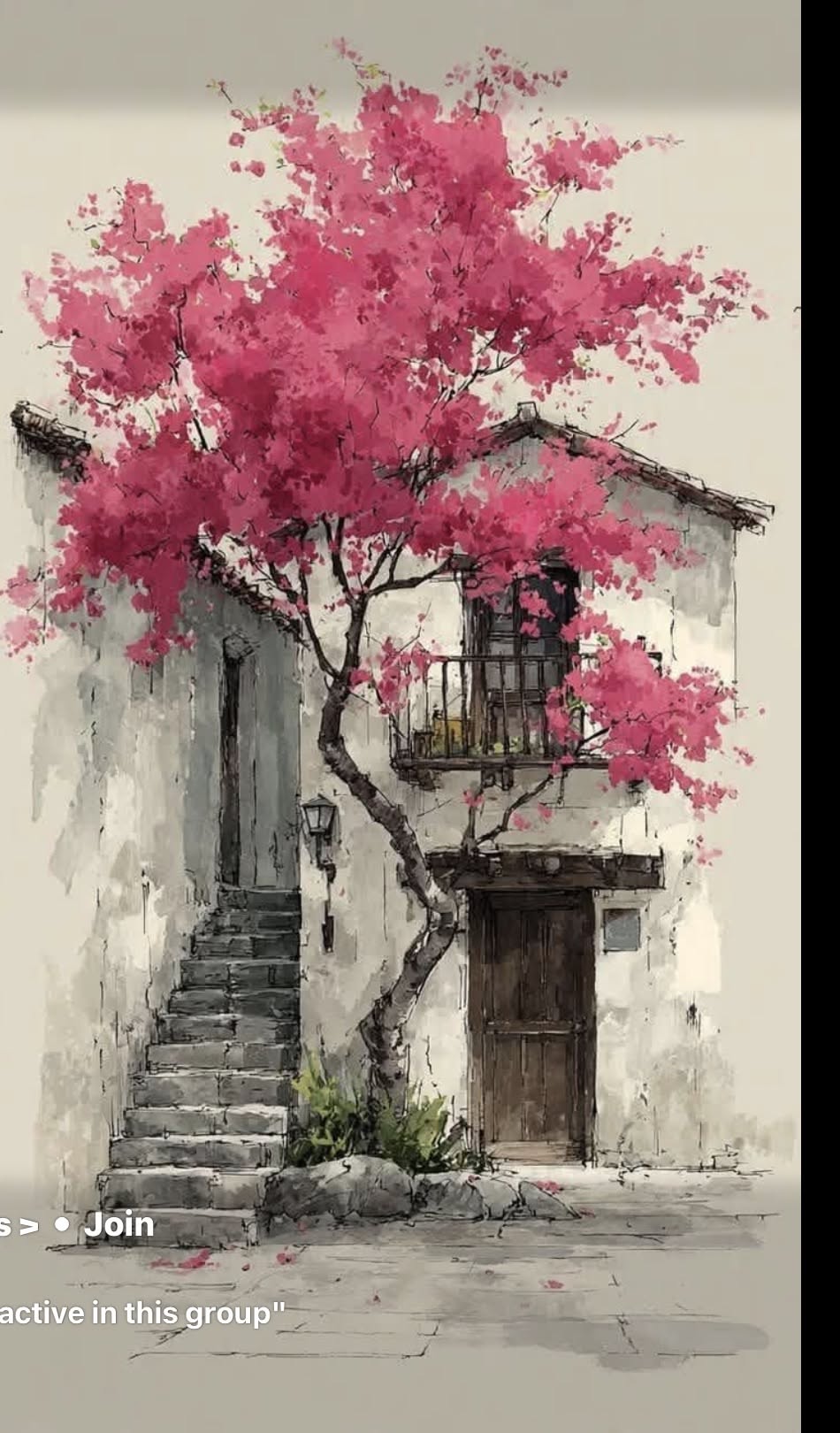 Hoa đào trước ngôi nhà cổ