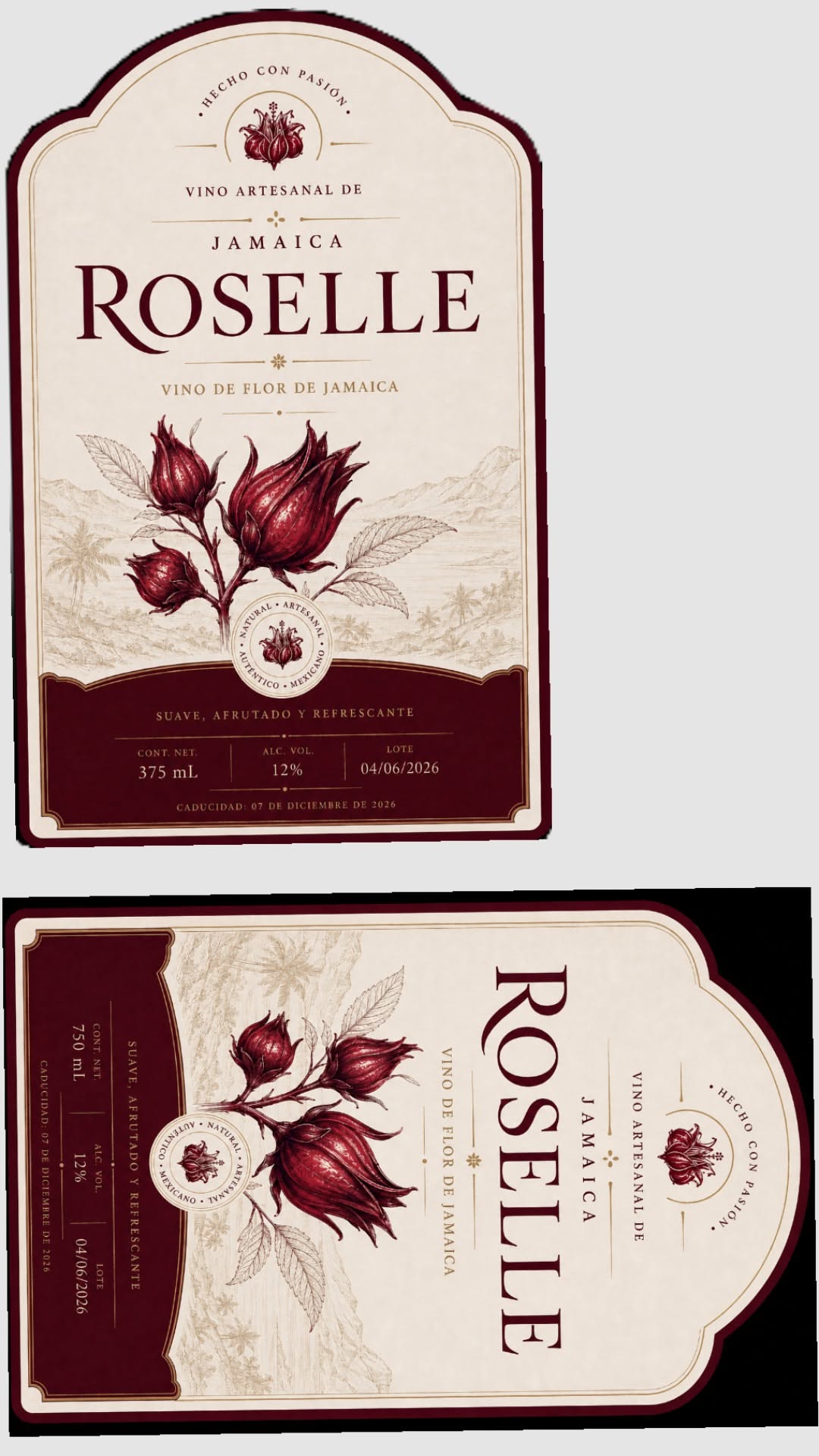 Mẫu tem nhãn thực phẩm Roselle hình vòm hoa atiso đỏ