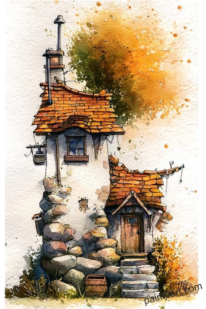 Nhà nhỏ dưới tán cây mùa thu