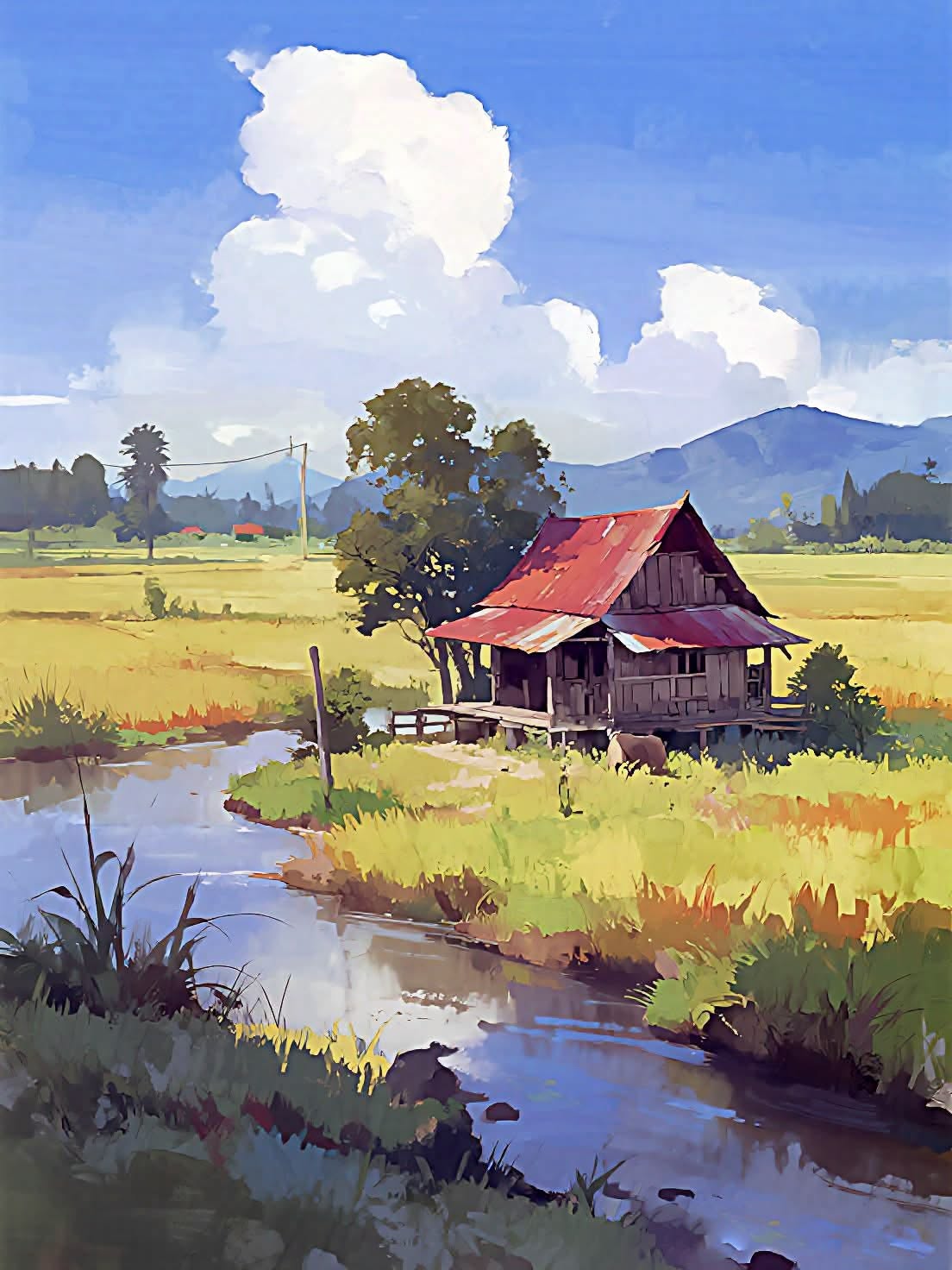 Nhà sàn bên dòng suối đồng quê