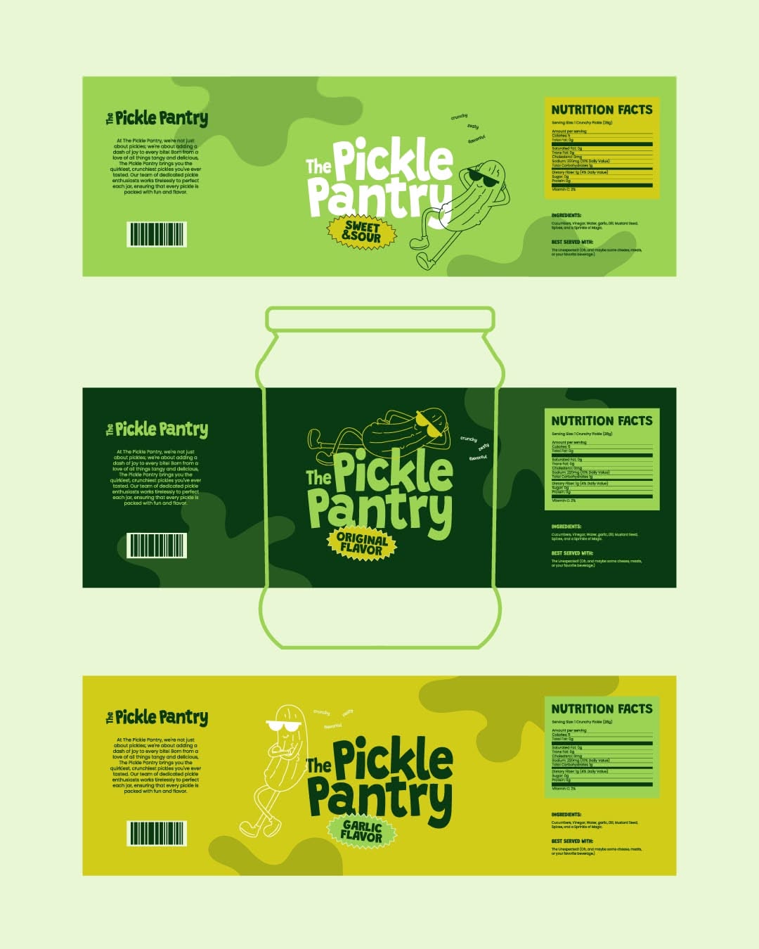 Nhãn lọ dưa muối Pickle Pantry nền xanh lá