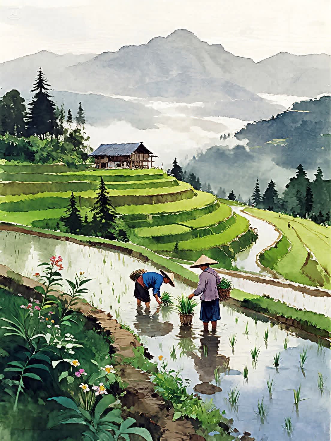 Ruộng bậc thang trong thung lũng