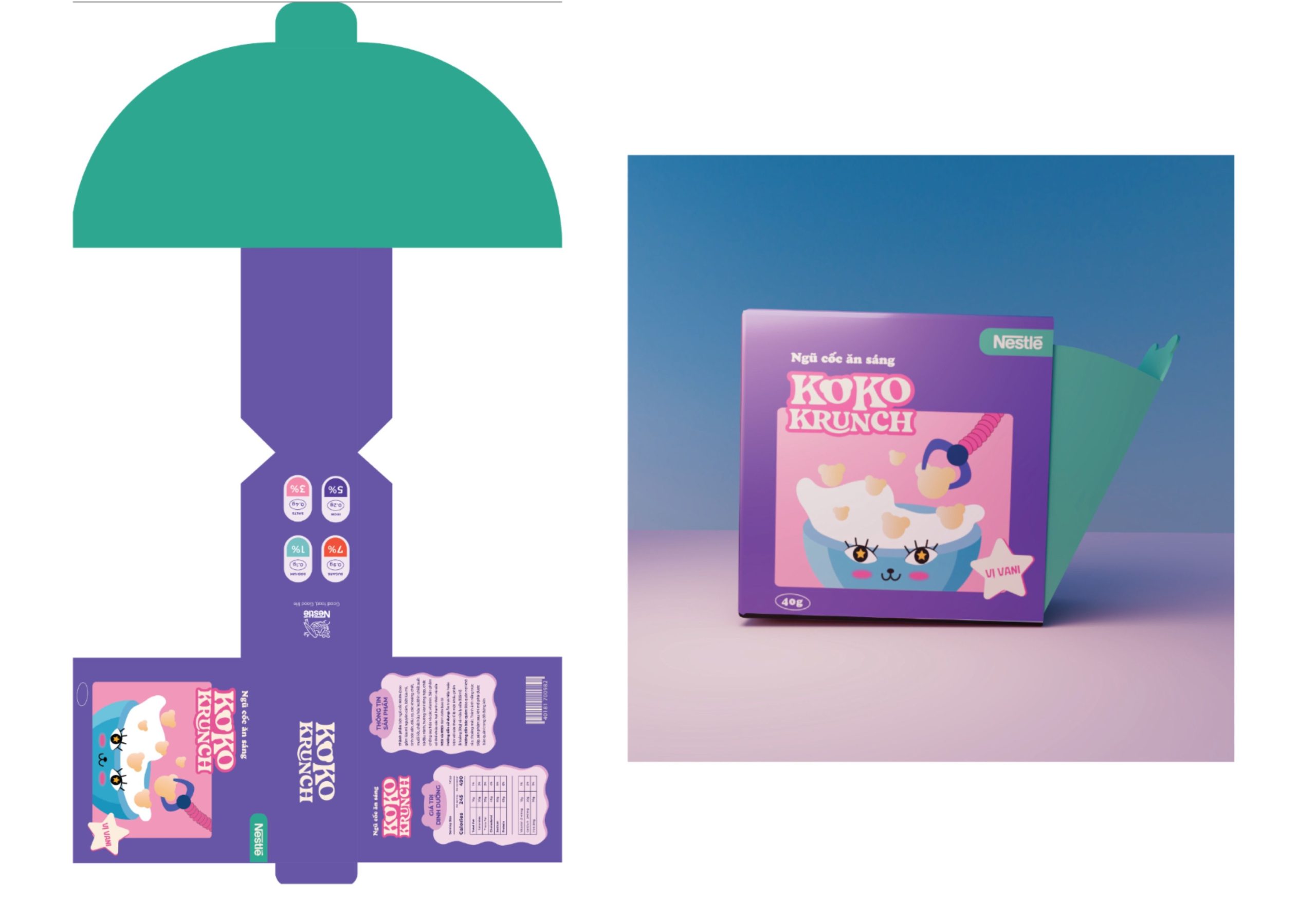 Thiết kế khuôn hộp mỹ phẩm Koko màu tím xanh