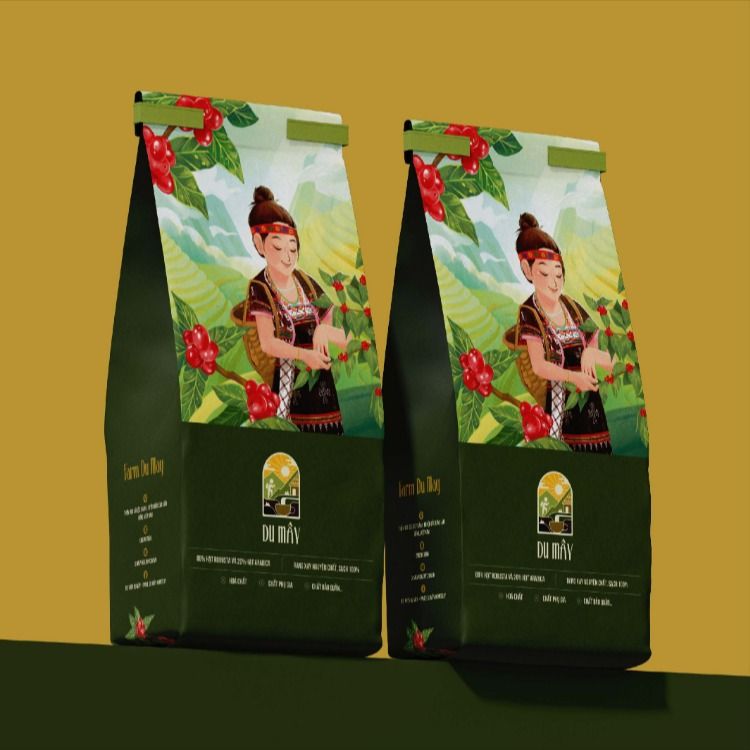 Túi trà dạng đứng xanh lá in cô gái trên đồi chè